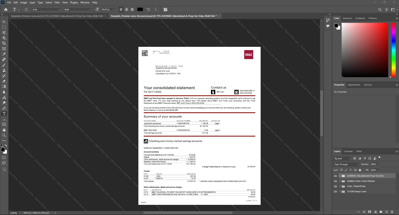 USA Truist Financial Corporation BBT Bank Statement Template, Ready to use template in Word and PDF
