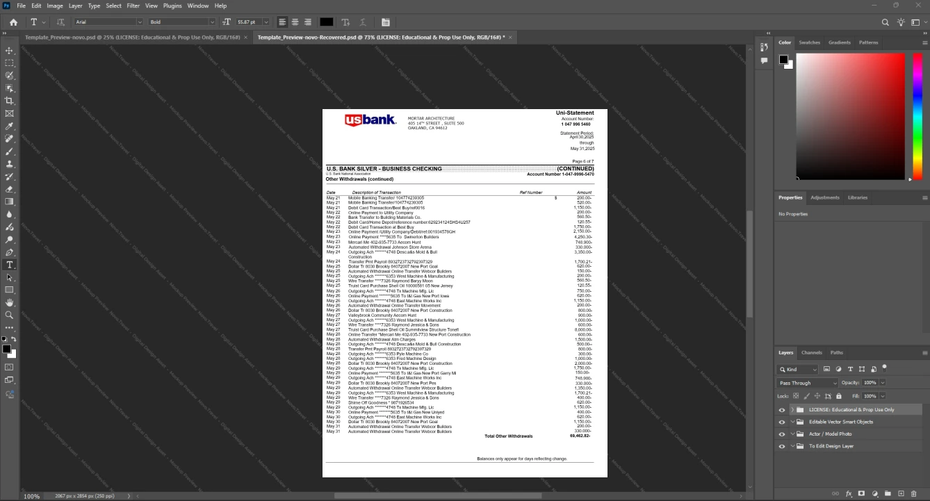 USA U S Bank Business Account Statement Template, Digital download template in Word and PDF, Page 6