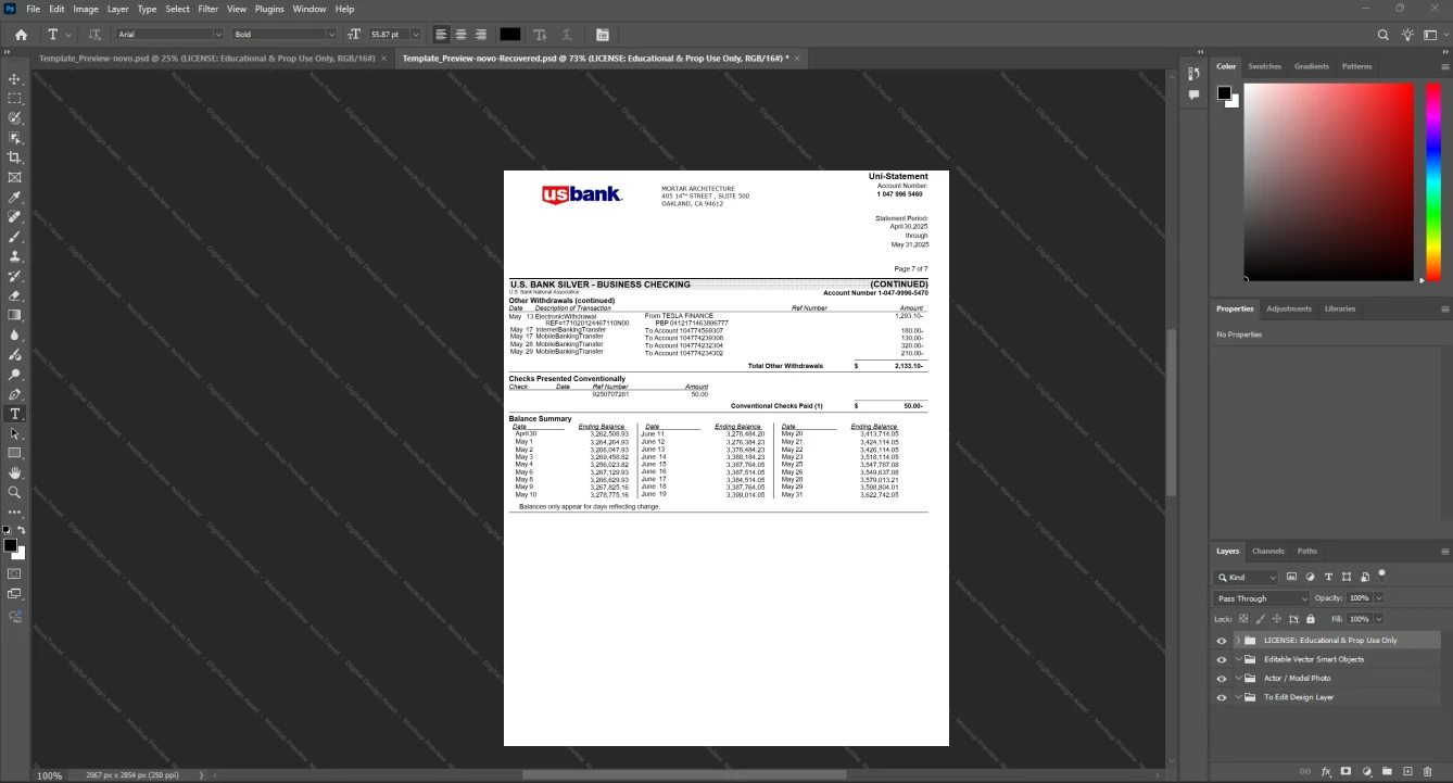 USA U S Bank Business Account Statement Template, Ready to use template in Word and PDF, Page 7