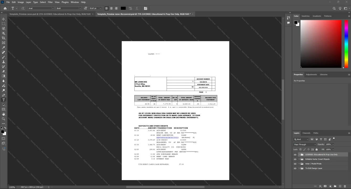USA USAA USAA Bank Statement Template, High-quality design in Word and PDF format