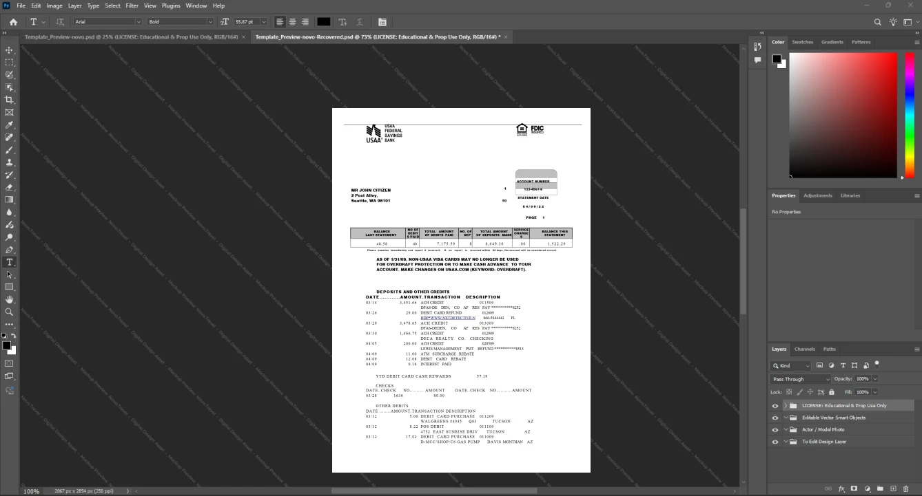 USA USAA USAA Bank Statement Template, Premium editable file in Word and PDF formats