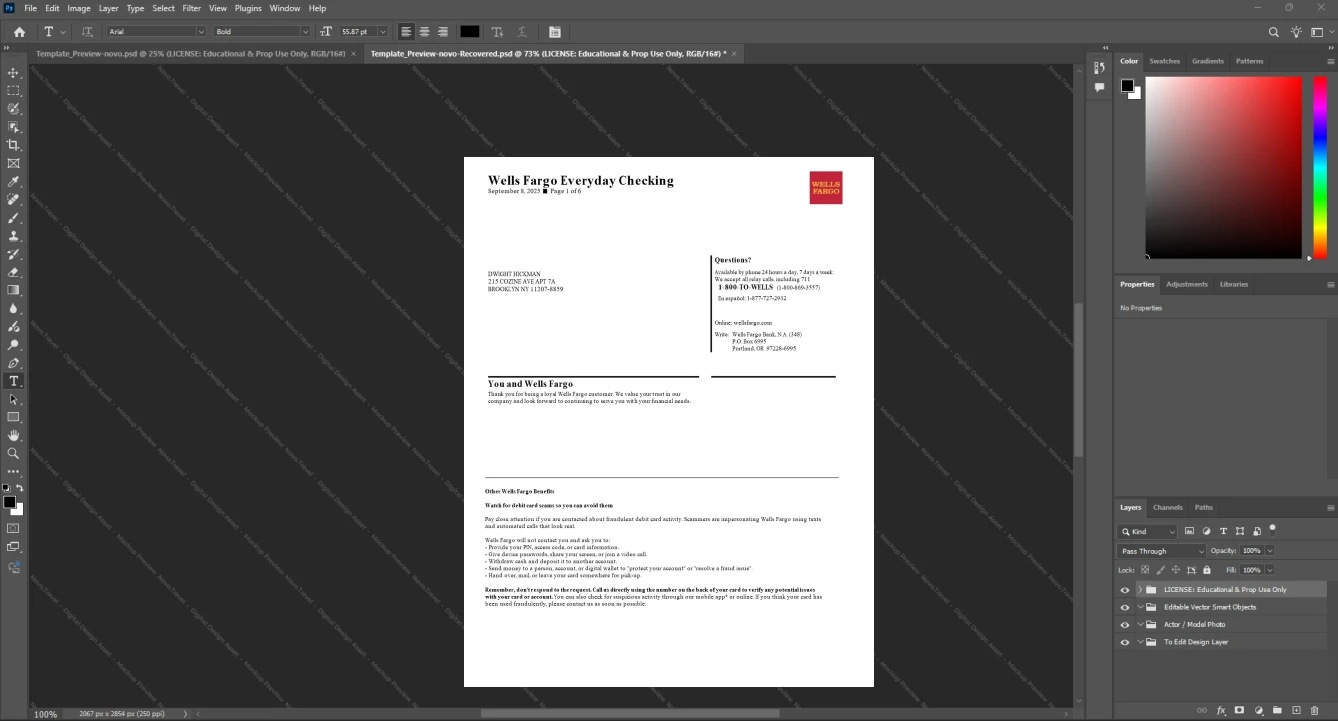 USA Wells Fargo Bank Statement Template, Ready to use template in Word and PDF