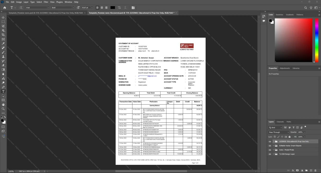 USA Wells Fargo Bank WFB Bank Statement Template, Professional document in Word and PDF format